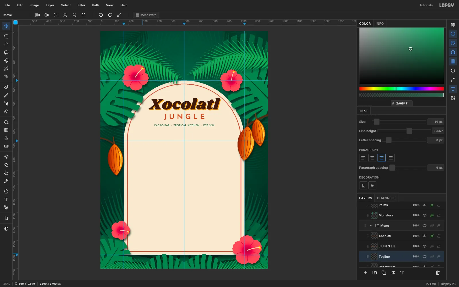 The title centred with a mango offset shadow, JUNGLE in spaced bold coral capitals below it, and a small green tagline