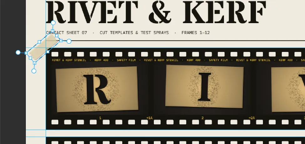 The top-left corner with a strip of torn masking tape being rotated across the film's corner