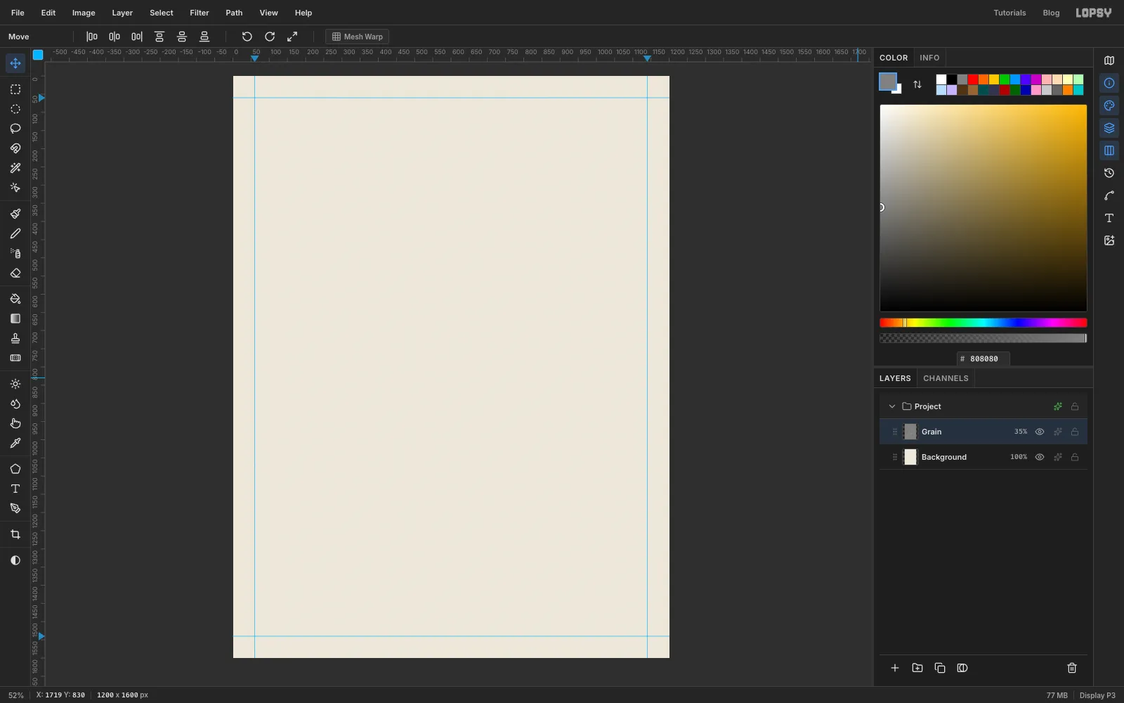 A blank newsprint page with margin guides 60 px in from each edge