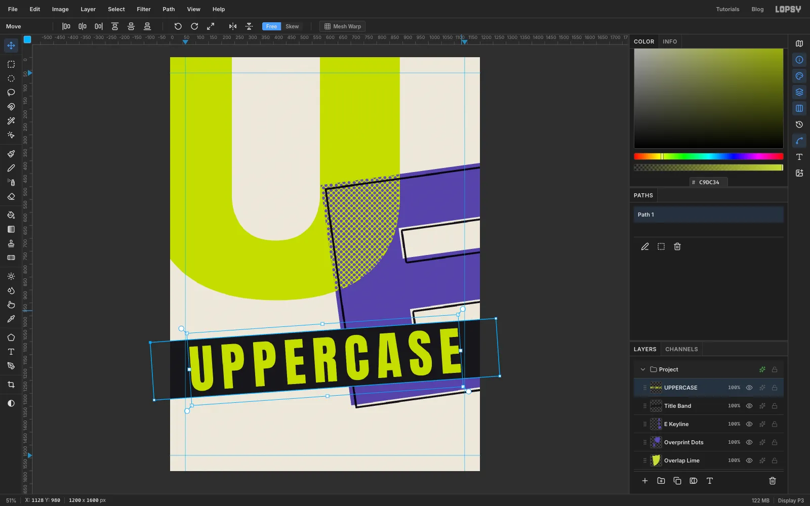 UPPERCASE in lime Anton being rotated with its round handle to follow the strip