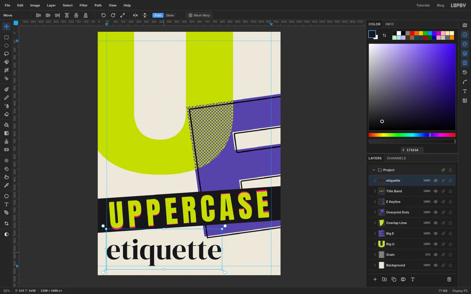 The word etiquette in black DM Serif Display under the strip, aligned to the left margin
