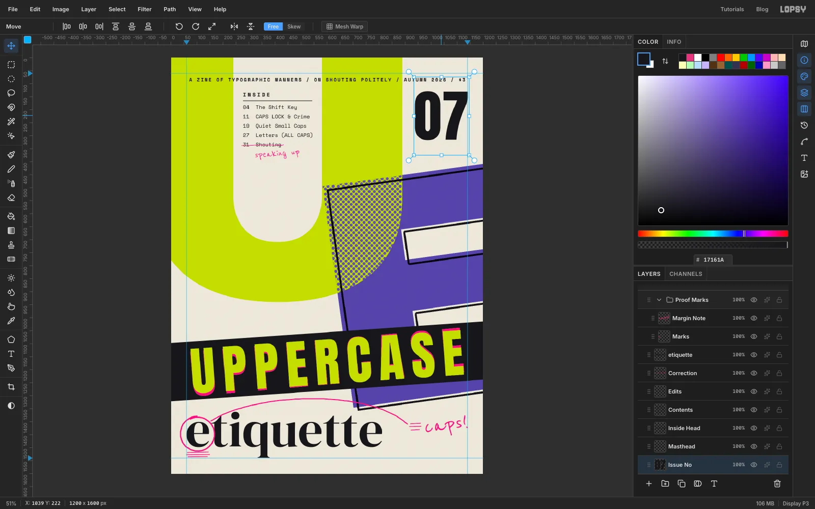A tracked bold Space Mono masthead across the top and a large black 07 at top right