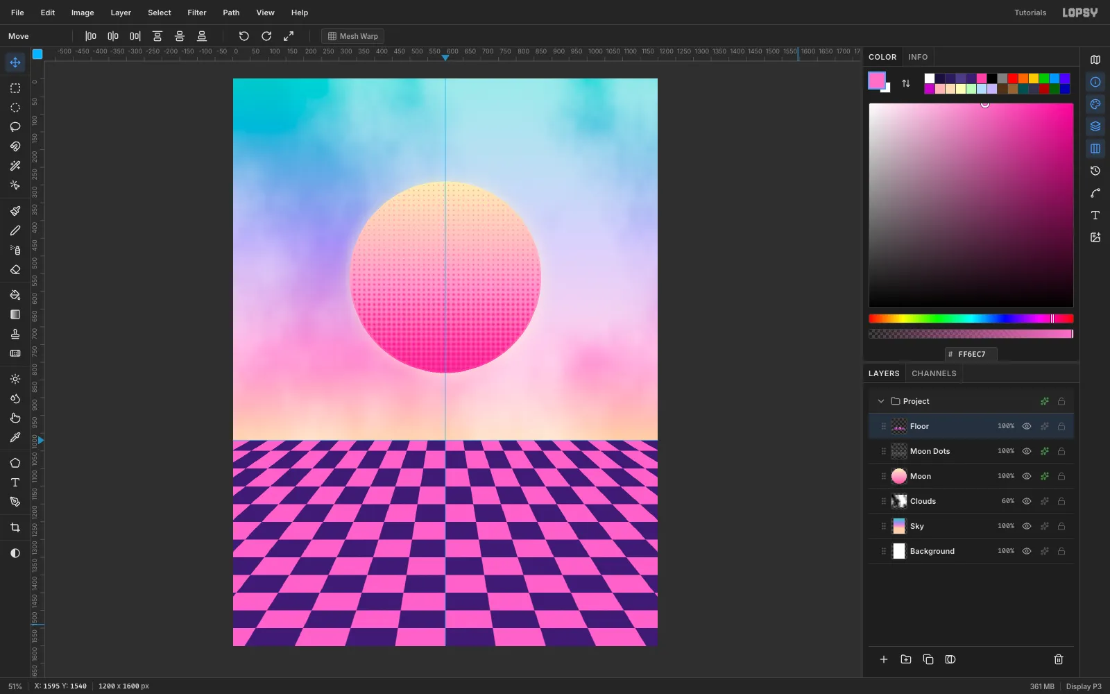The finished checkerboard floor running from the horizon to the bottom of the poster