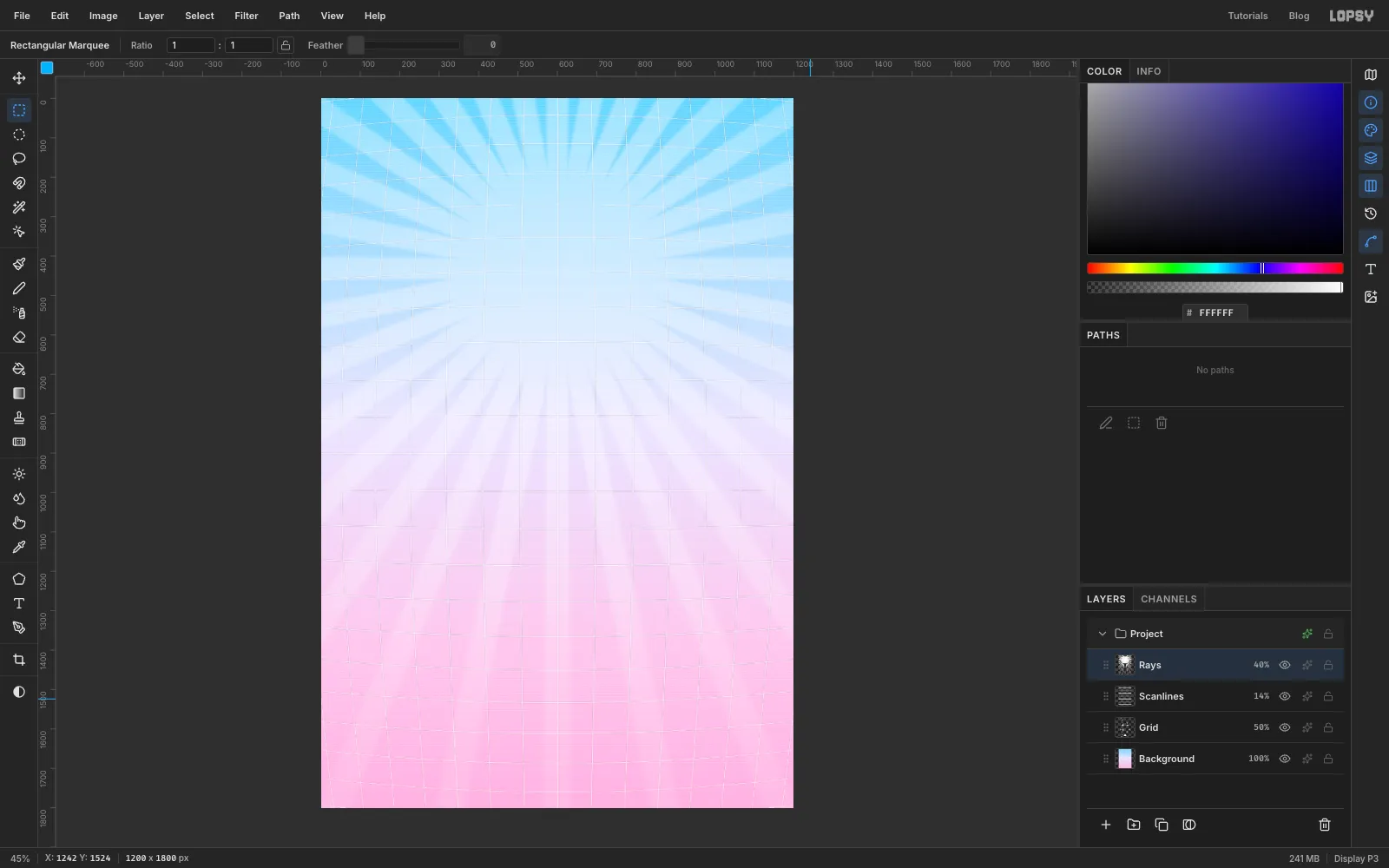 White sunburst rays fanning out from a point near the top of the canvas, fading toward the edges