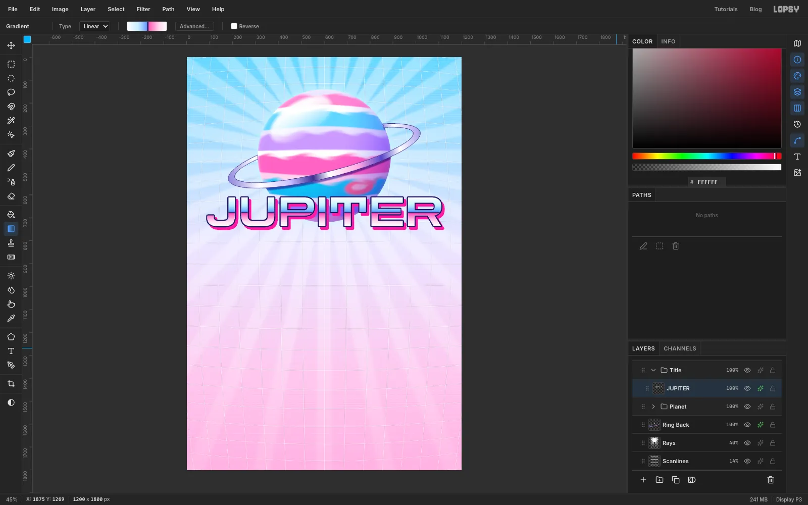 The chrome JUPITER title with a thick navy outline and a solid hot pink shadow offset down and to the right