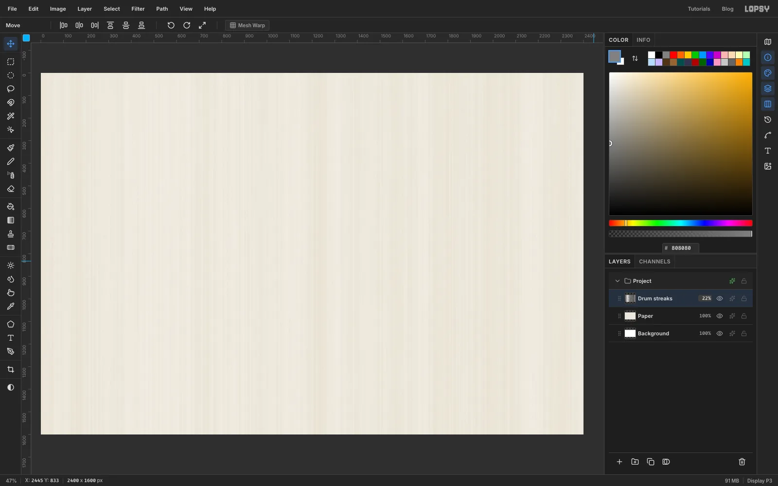 The paper now carries very faint vertical stripes