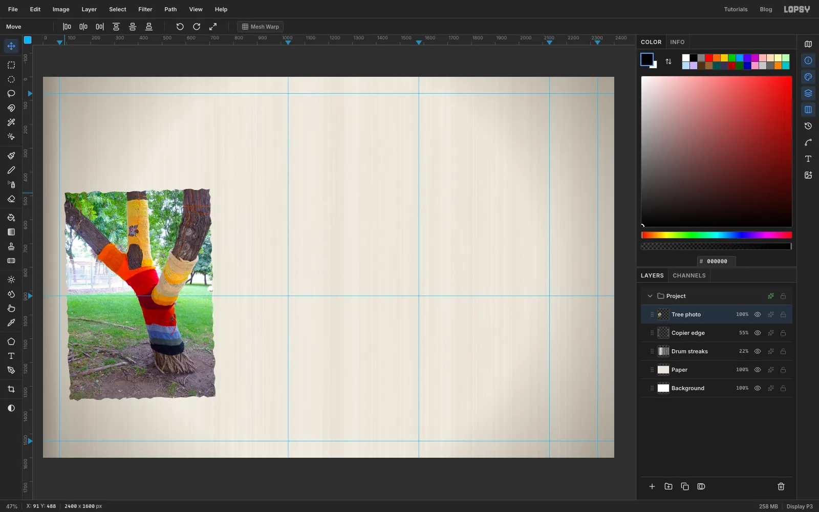 The torn photo scrap on its own layer after copy and paste in place