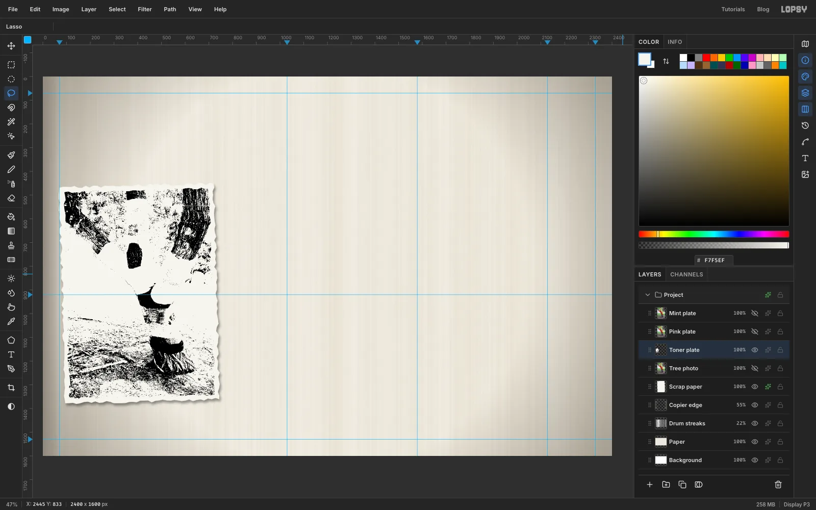 The torn scrap on a white paper backing, printed as hard black-and-white toner